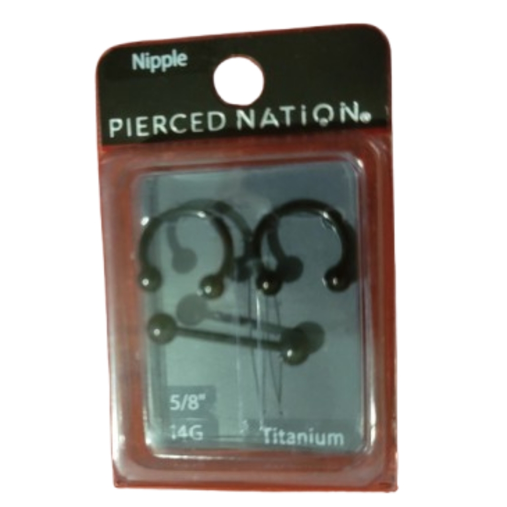 Pierced Nation Black Titanium Nipple Rings Black HSBB 4p14 14G 5/8" Metalcore